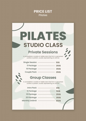 普拉提瑜伽课程价目表设计